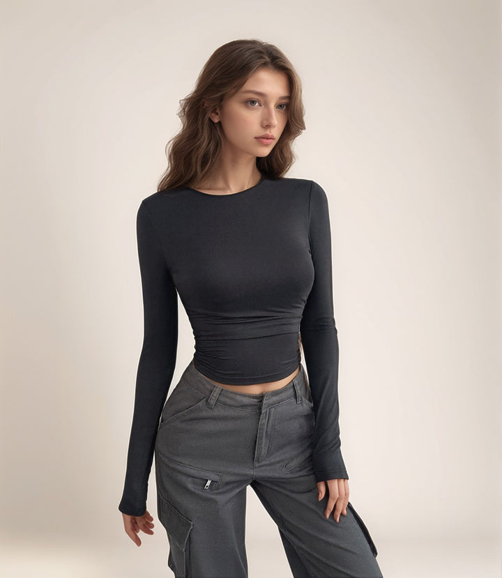 Black Cropped Fitted Full Sleeve T-Shirt