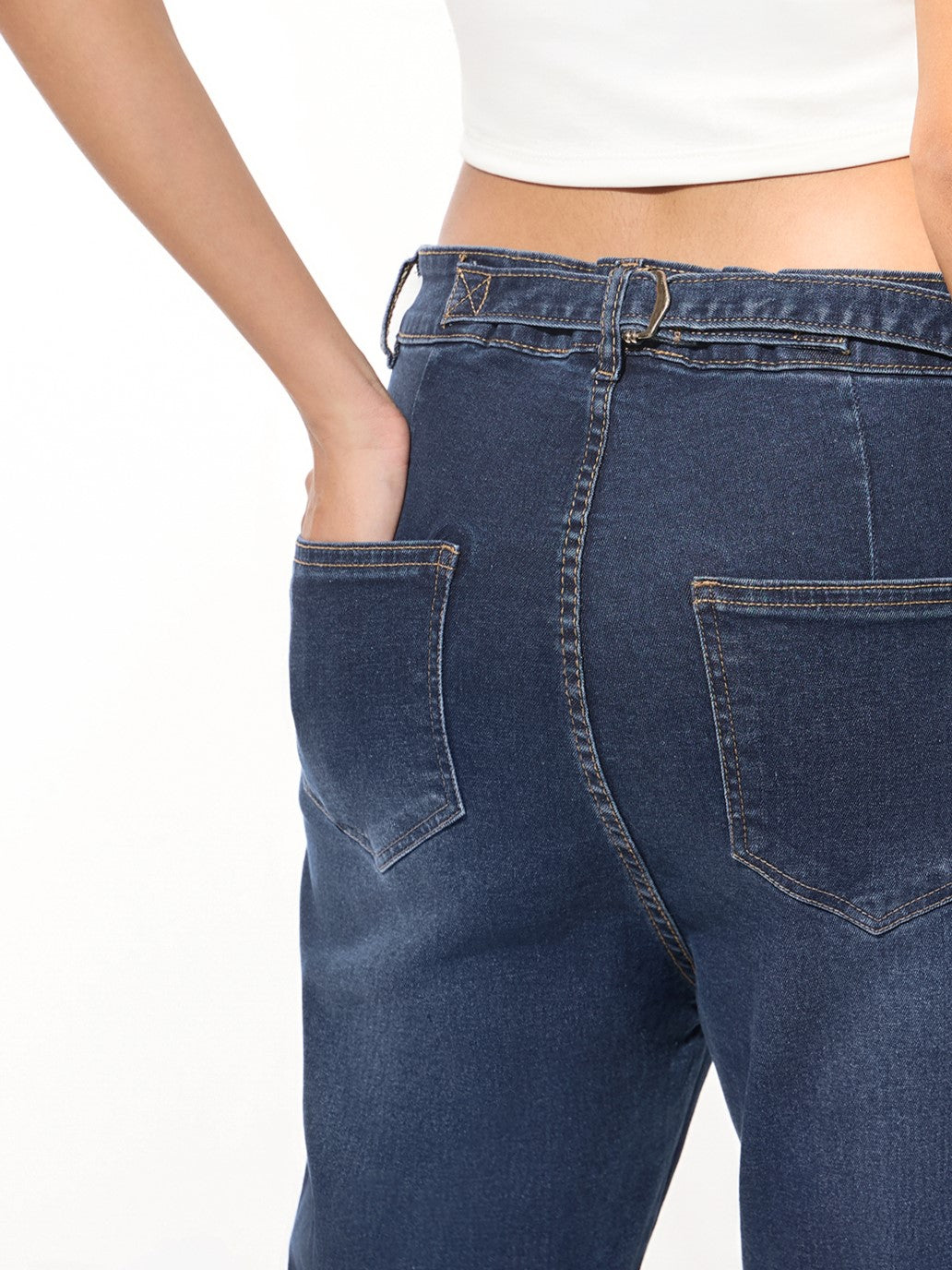 Blue Straight Fit Jeans With Front Seam