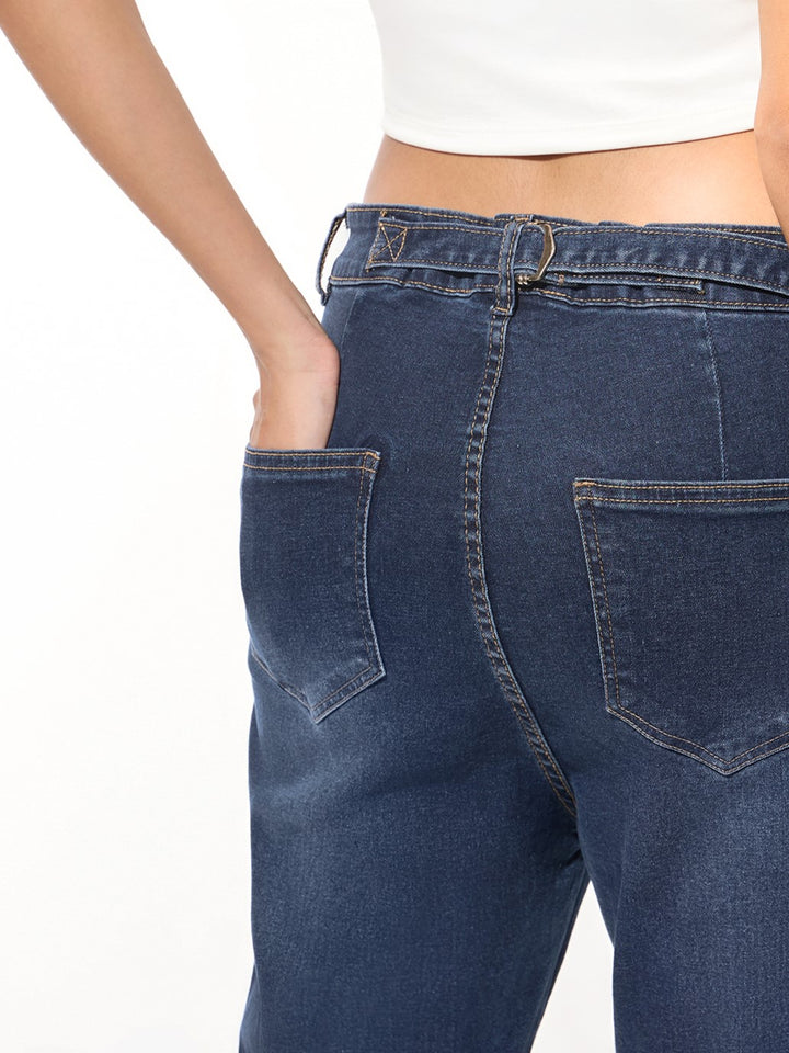 Blue Straight Fit Jeans With Front Seam