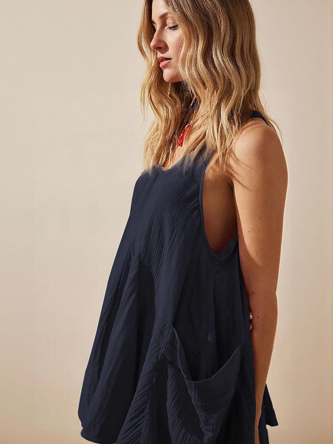 Navy Blue Mini Dress With Pockets