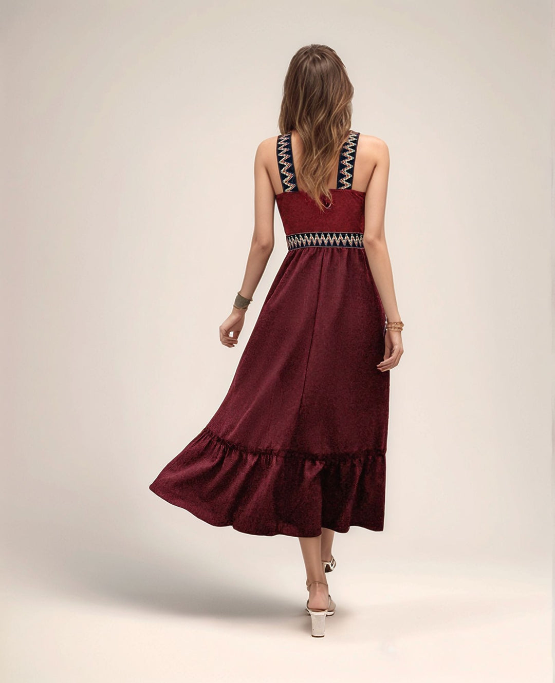 Red Halter Neck Midi Dress With Contrast Tape