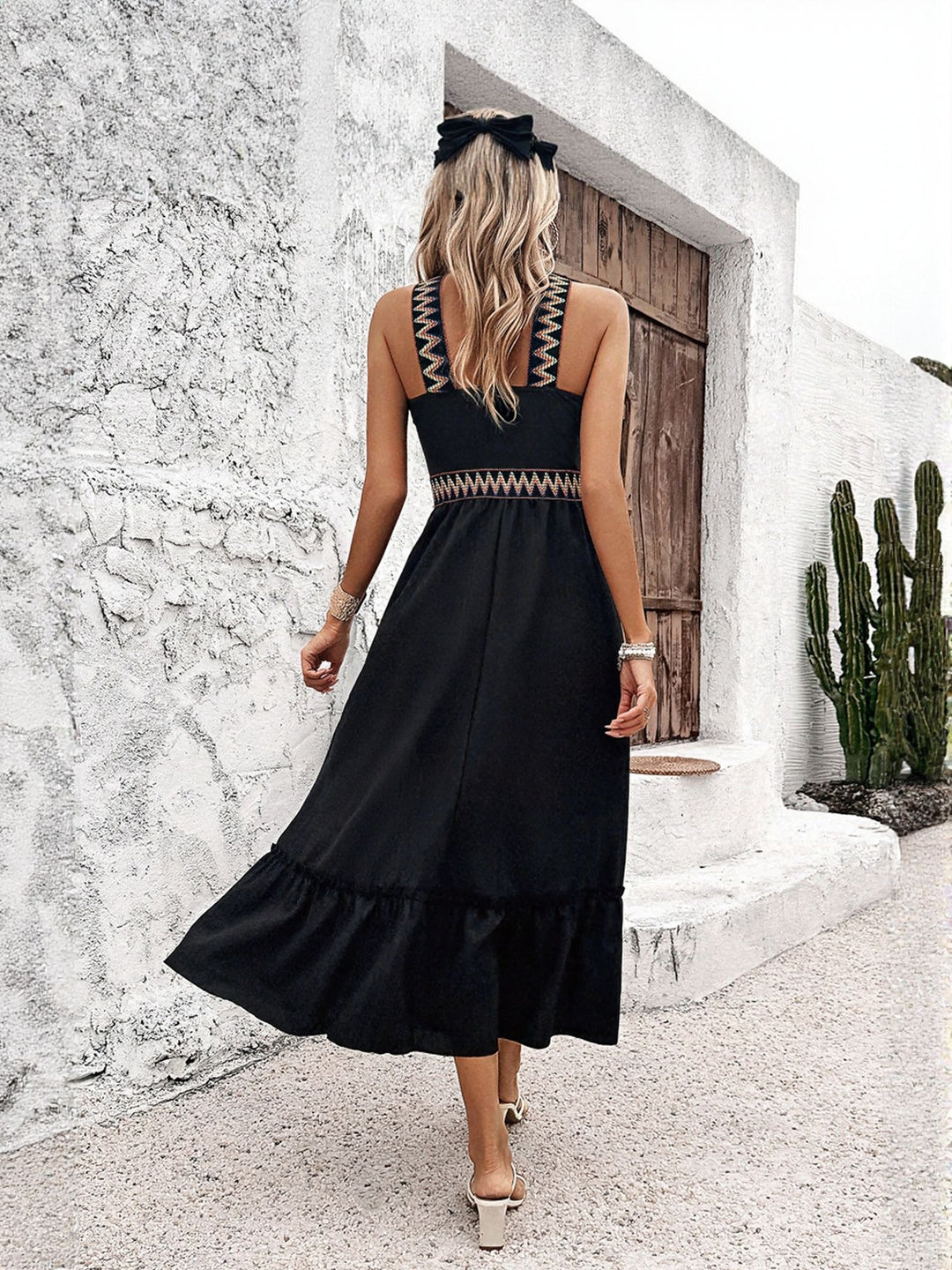 Black Halter Neck Midi Dress With Contrast Tape
