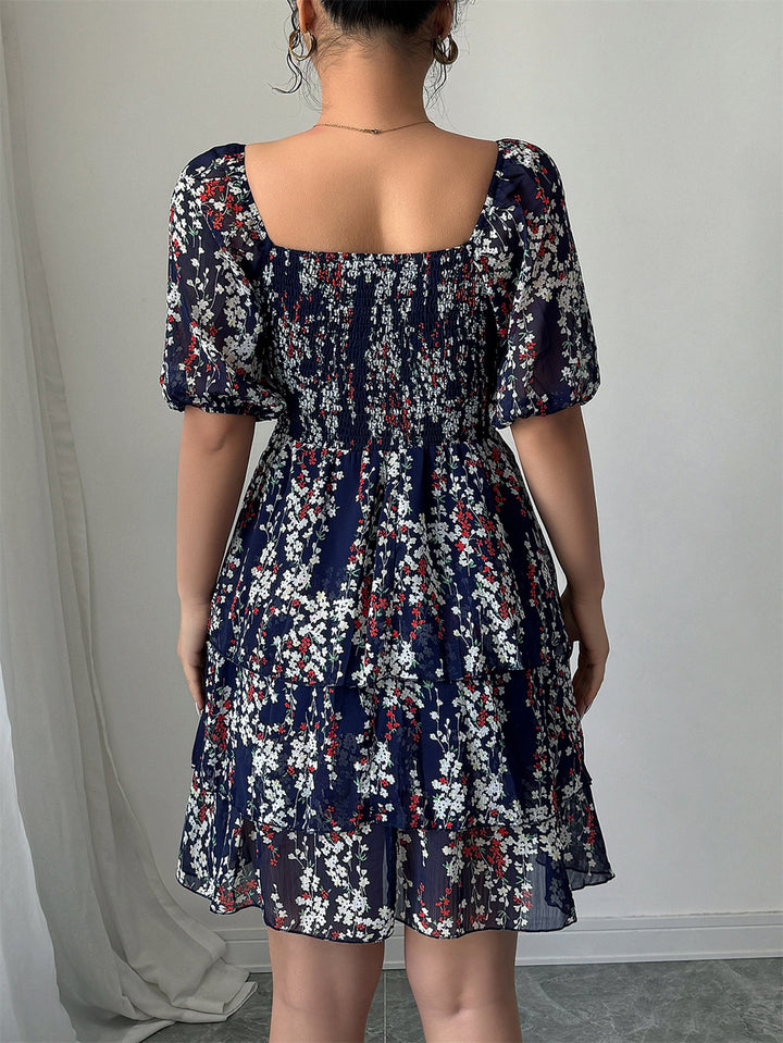 Blue Puff Sleeved Skater Dress