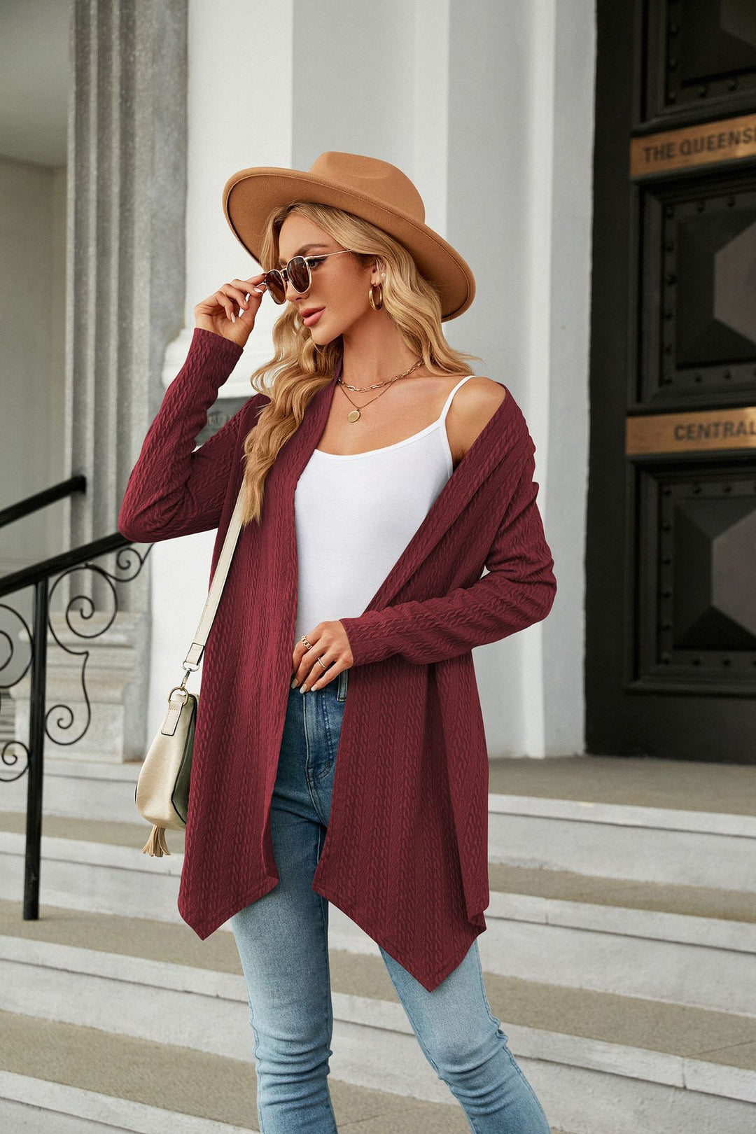 Maroon Full Sleeves Solid Shrug