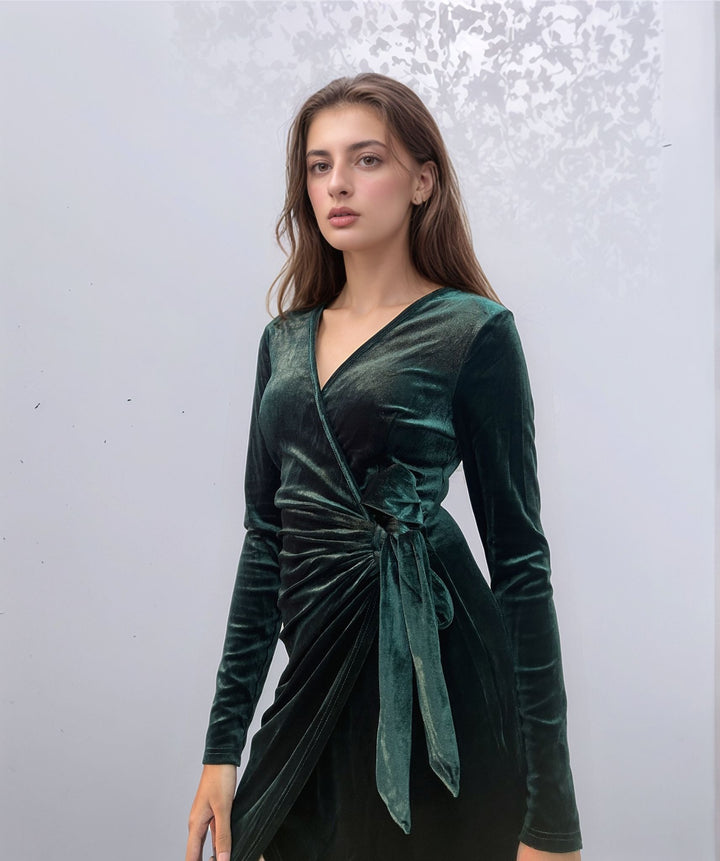 Green Velour Wrap Dress