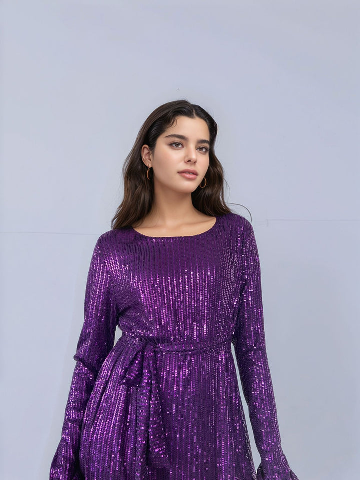 Purple Sequined Mini Dress