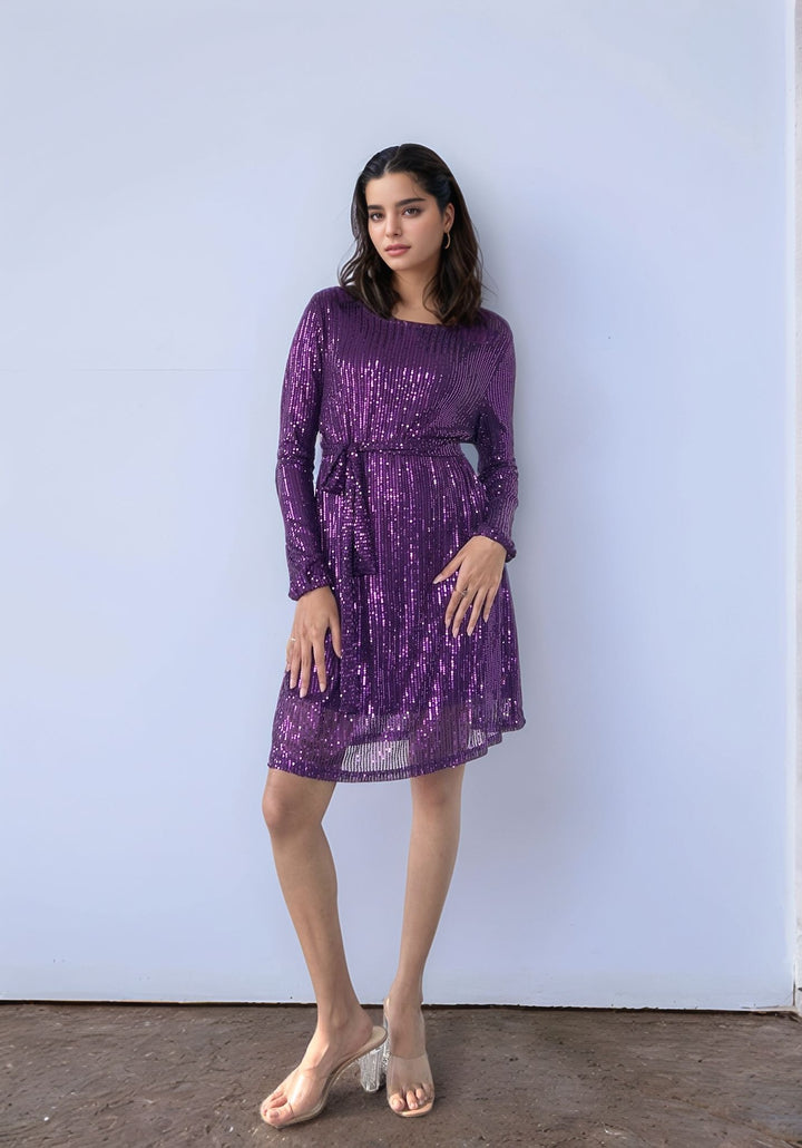 Purple Sequined Mini Dress