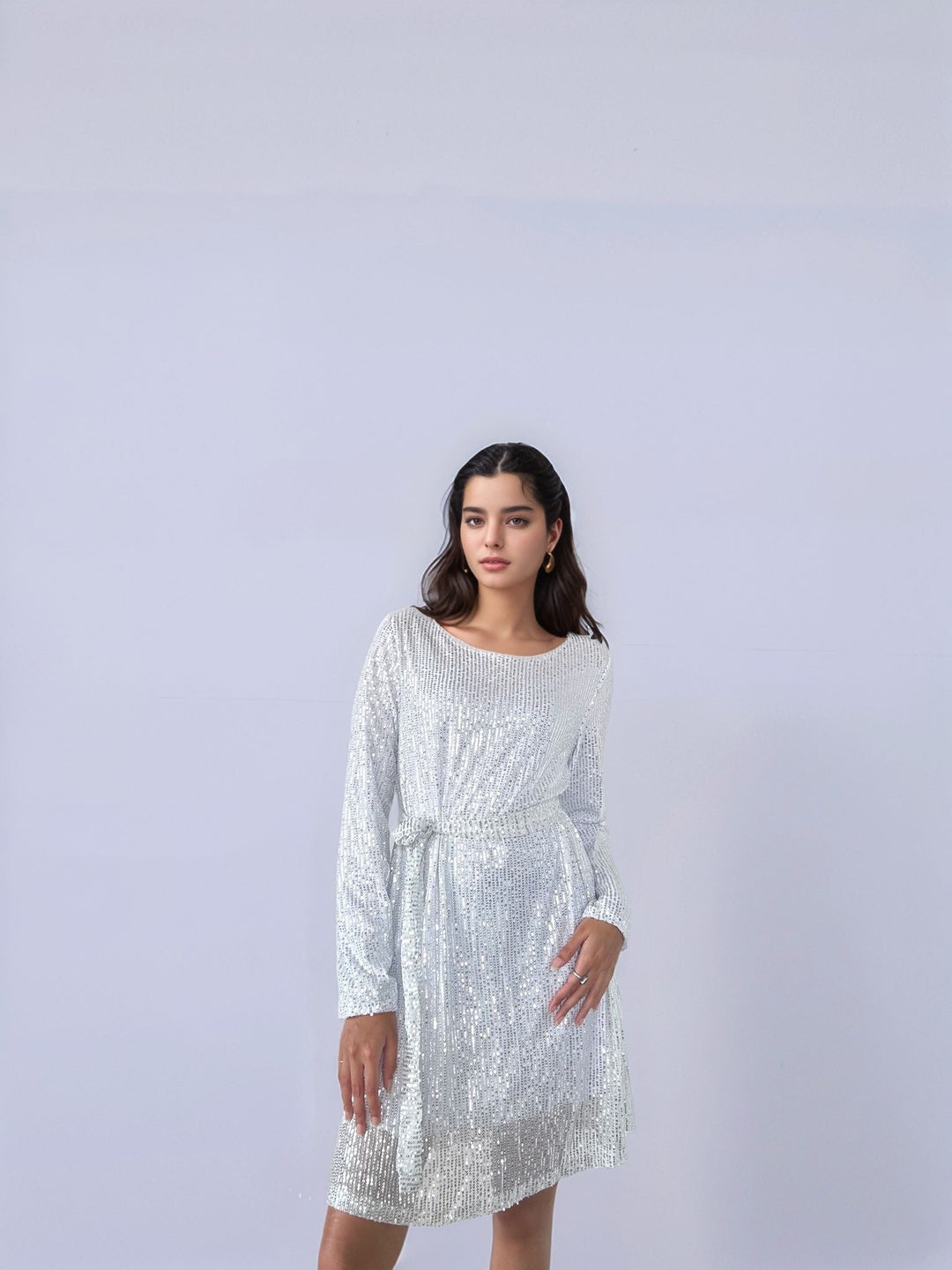 Silver Sequined Mini Dress