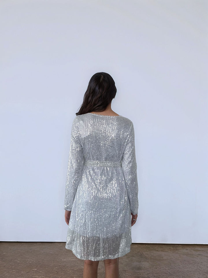 Silver Sequined Mini Dress