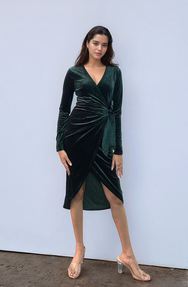 Green Velour Wrap Dress