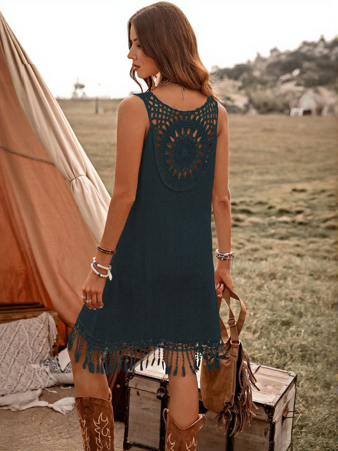 Navy Blue Lace Detail Mini Dress