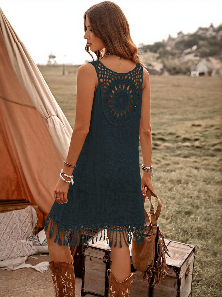 Navy Blue Lace Detail Mini Dress