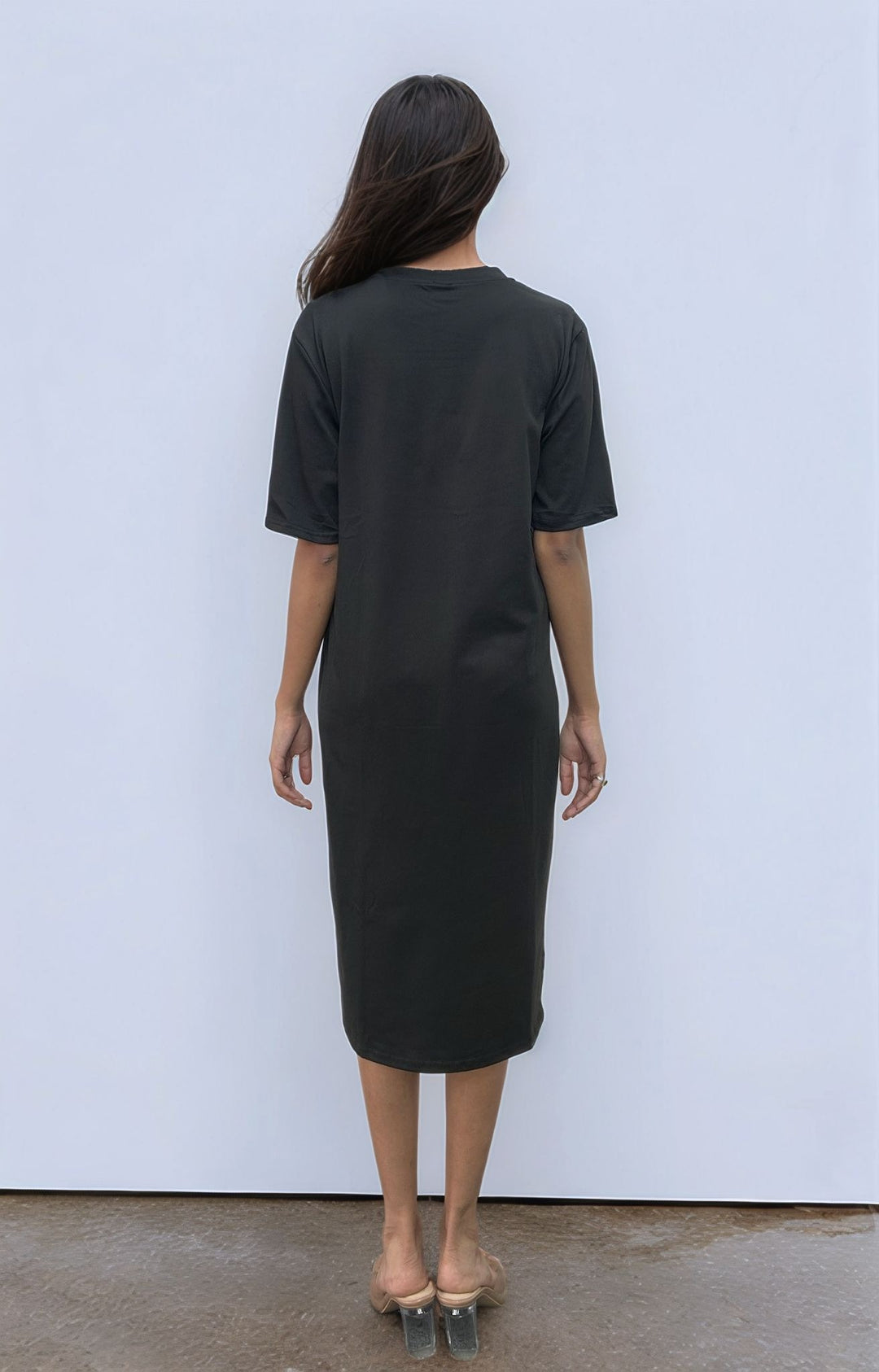 Solid Black Short Sleeve Tee Dress