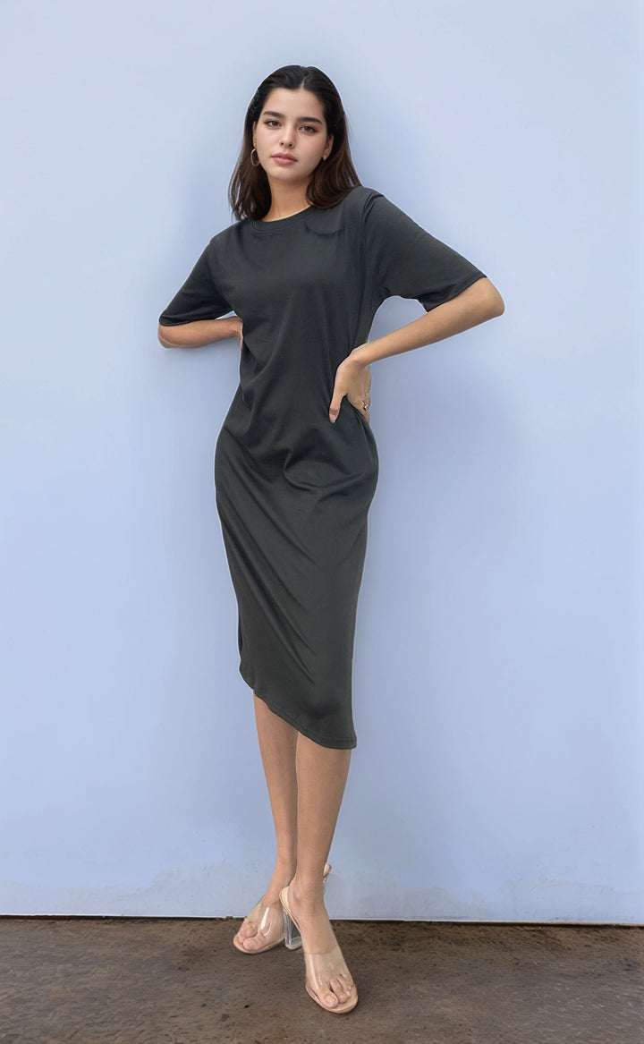 Solid Black Short Sleeve Tee Dress