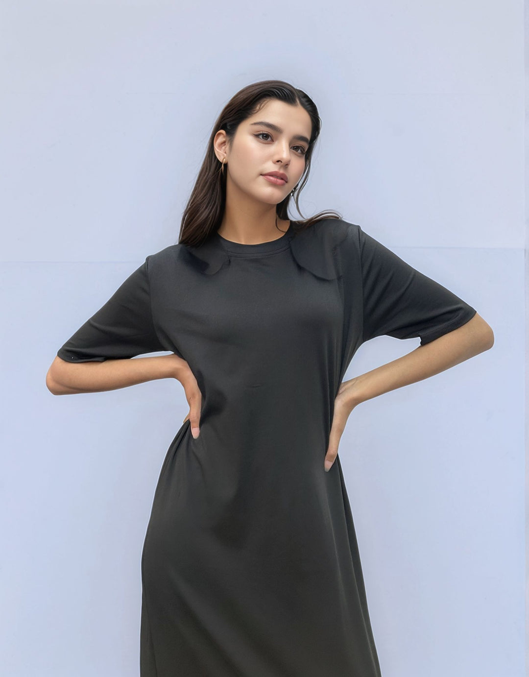 Solid Black Short Sleeve Tee Dress