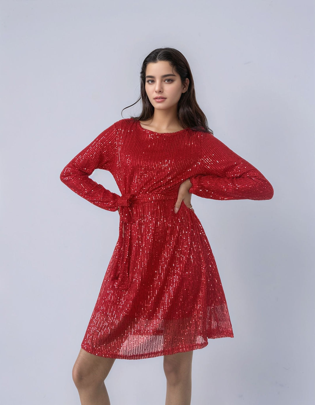 Red Sequined Mini Dress