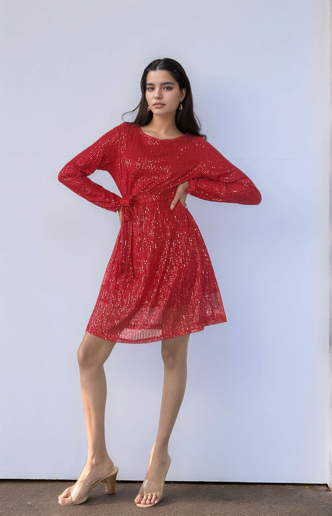 Red Sequined Mini Dress