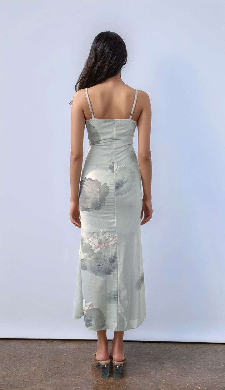 Sea Green Floral Cowl Dress