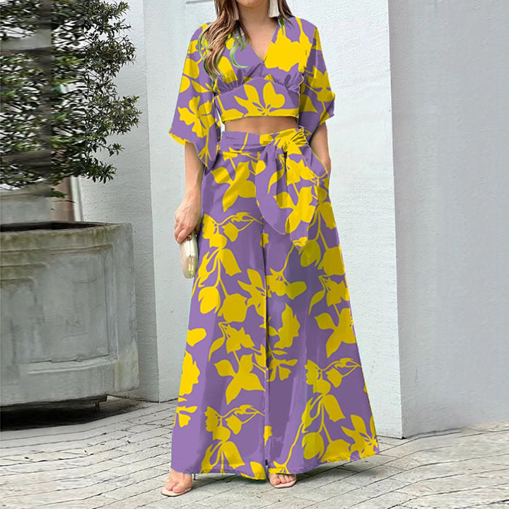 Purple Floral Top and Pants Co-Ord Set