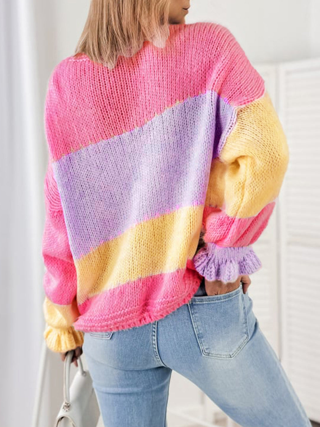 Multi Full Sleeves Colour Block Sweater