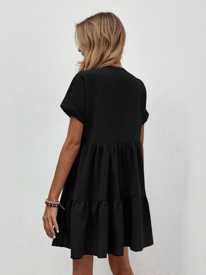 Black V Neck Aline Tiered Dress