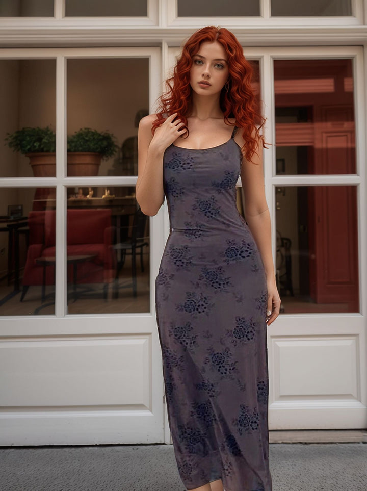 Brown-Strappy Fitted Maxi Dress