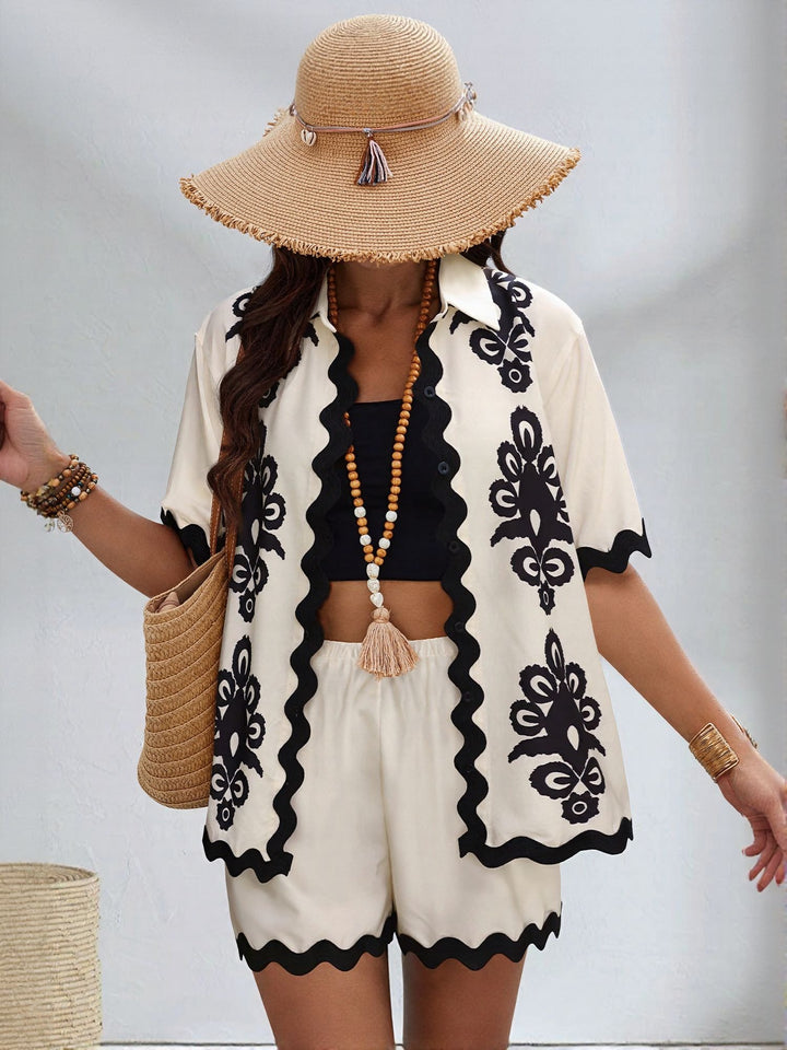 White Ric Rac Lace Highlight Coord Set With Short