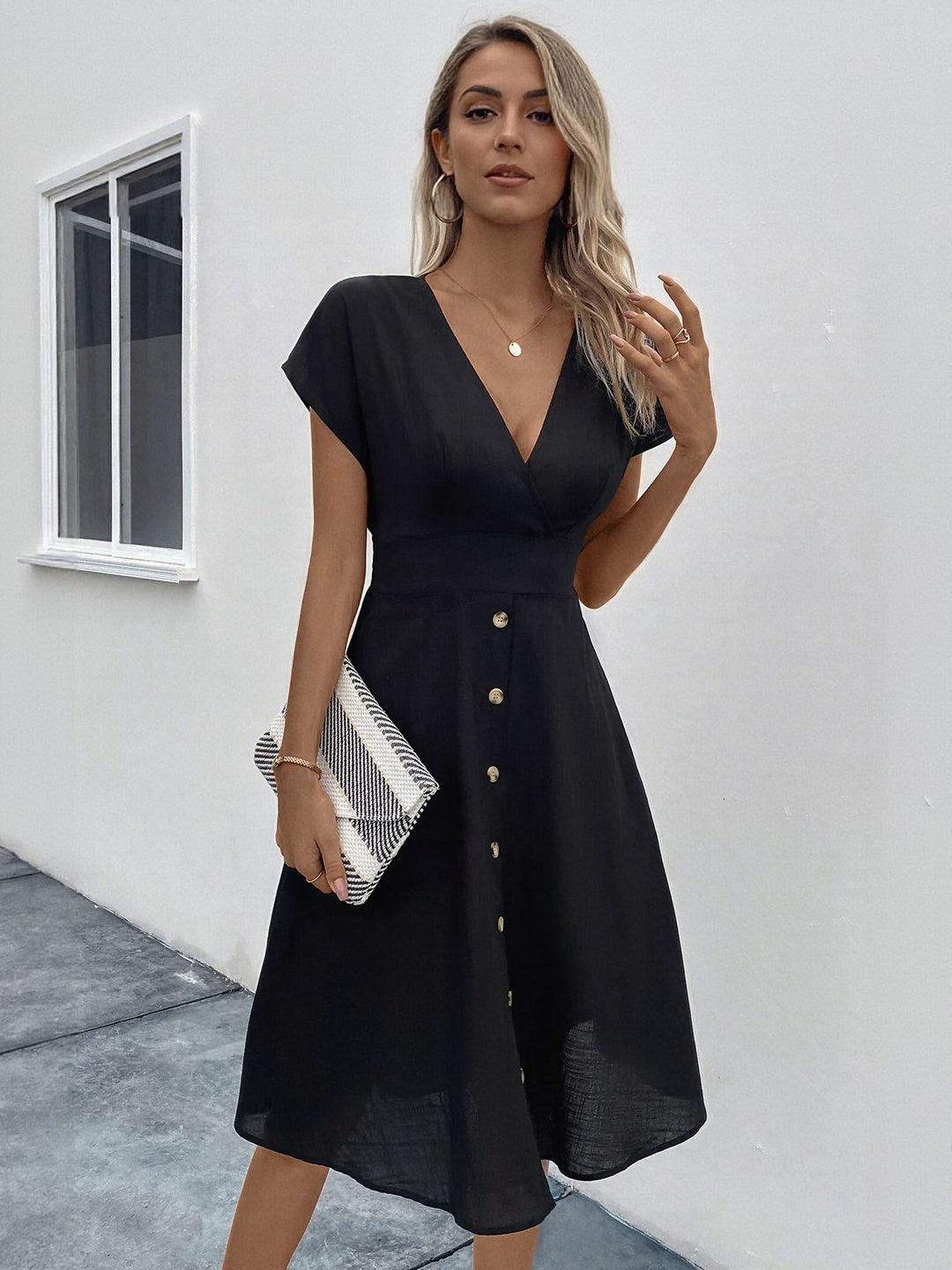 Black V Neck Shirt Dress