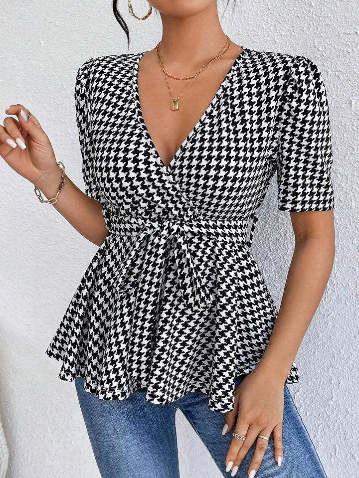 Black Puff Sleeve Front Tie-Up Top