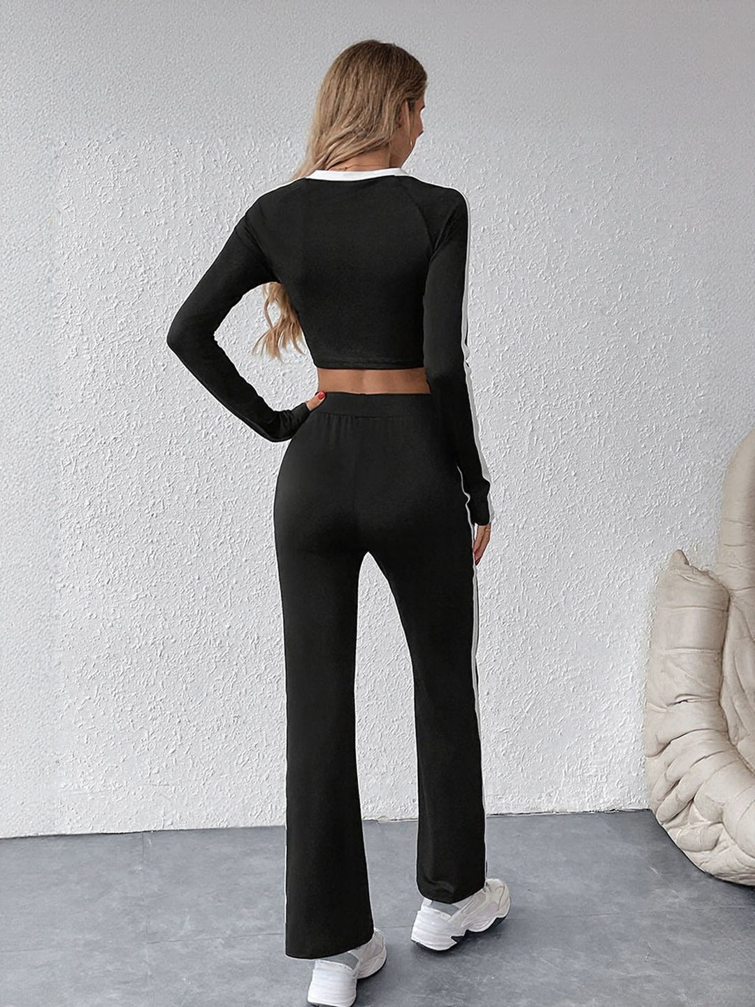 Black Contrast Stripe Top With Slim Pants Co-Ord Set