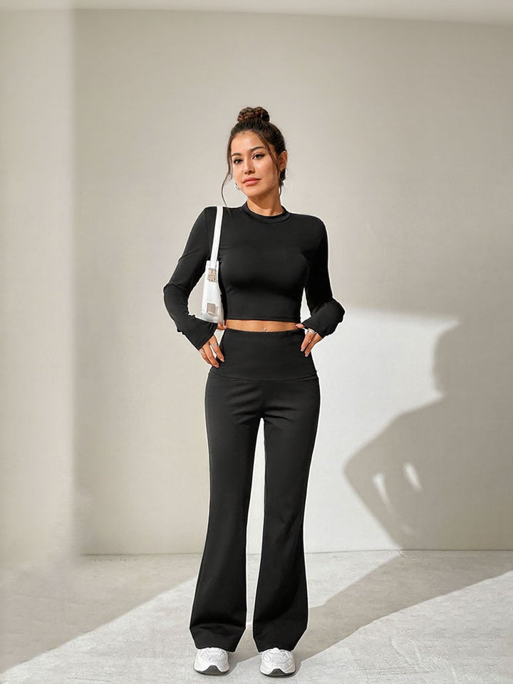 Black Fitted Top With Fit And Flared Pant Coord Set