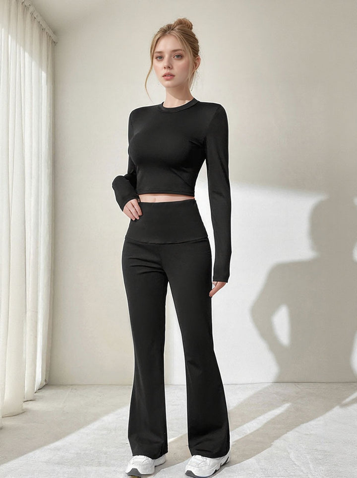 Black Fitted Top With Fit And Flared Pant Coord Set