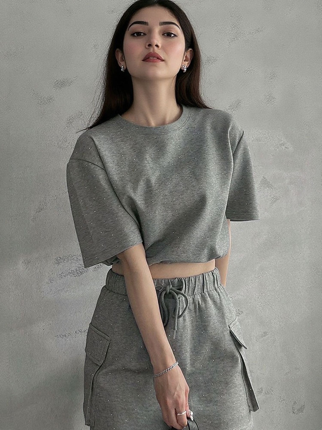 Grey T-Shirt With Side Pocket Skirt Co-Ord Set