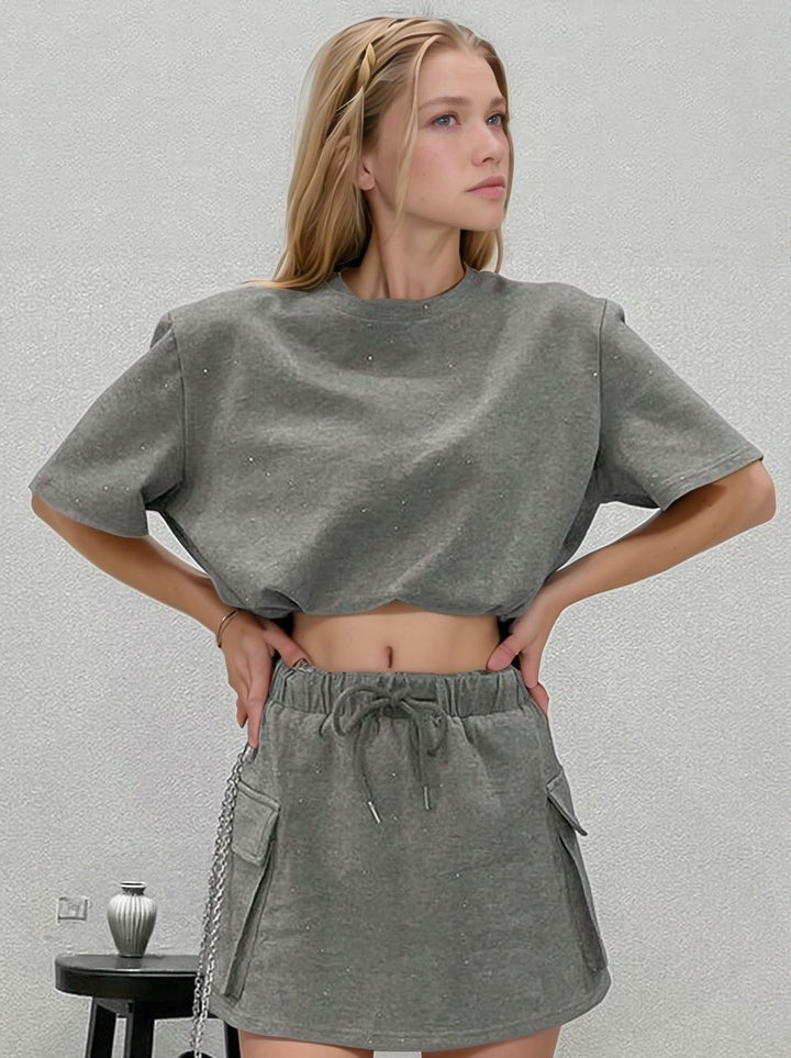 Grey T-Shirt With Side Pocket Skirt Co-Ord Set