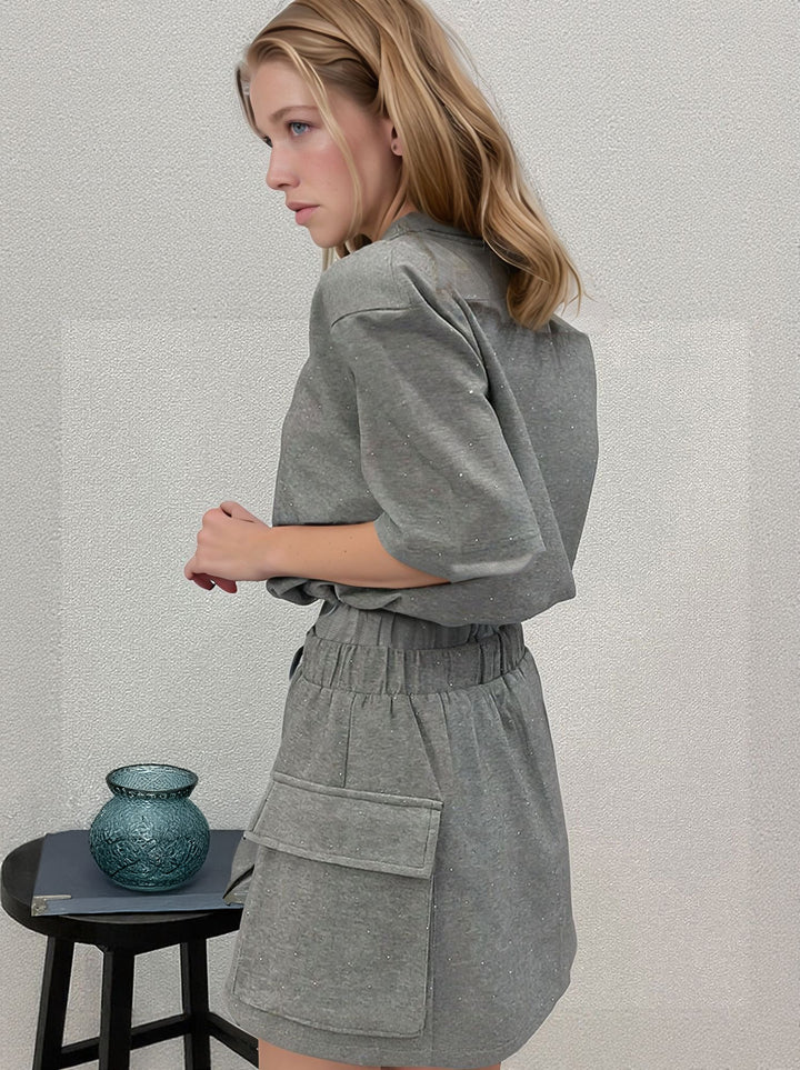 Grey T-Shirt With Side Pocket Skirt Co-Ord Set