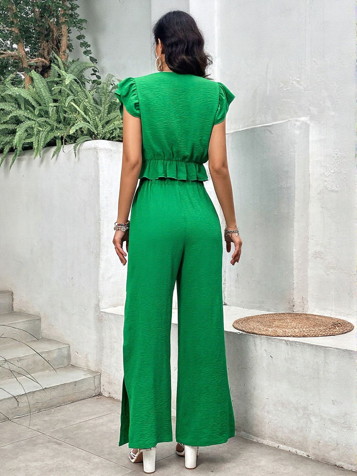Green Crop Top And Trouser Co Ord Set