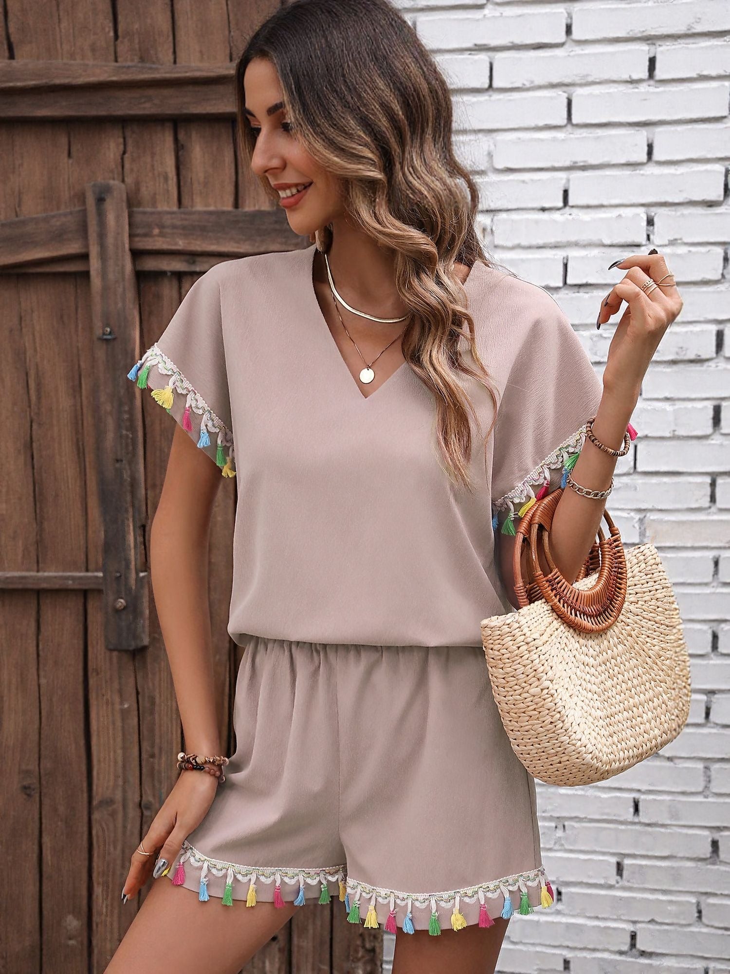 Mauve Co-Ord Set With Lace Details