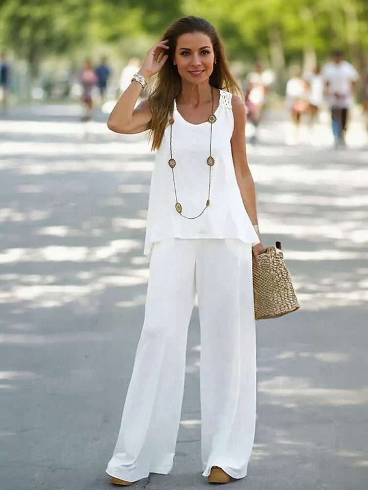 White Top And Wideleg Pants Co-Ord Set