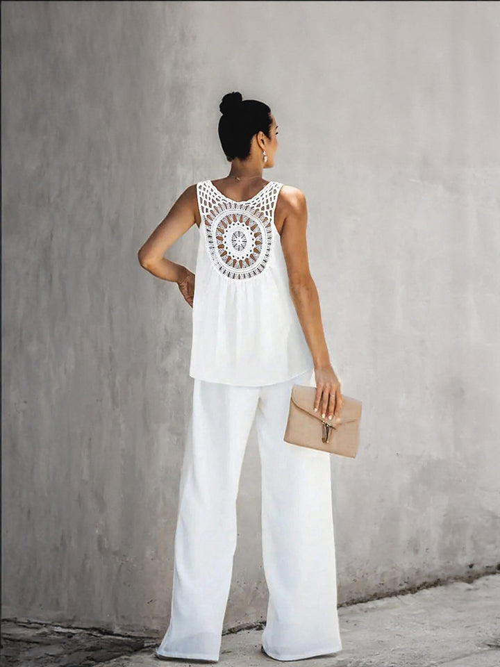 White Top And Wideleg Pants Co-Ord Set