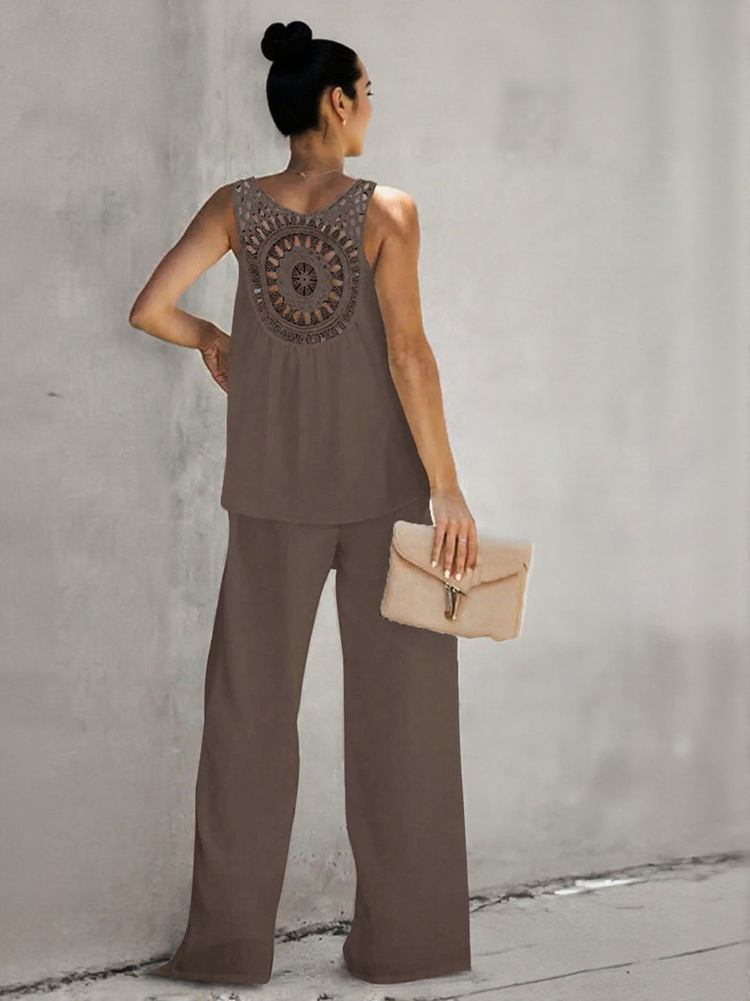 Brown Top And Wideleg Pants Co-Ord Set