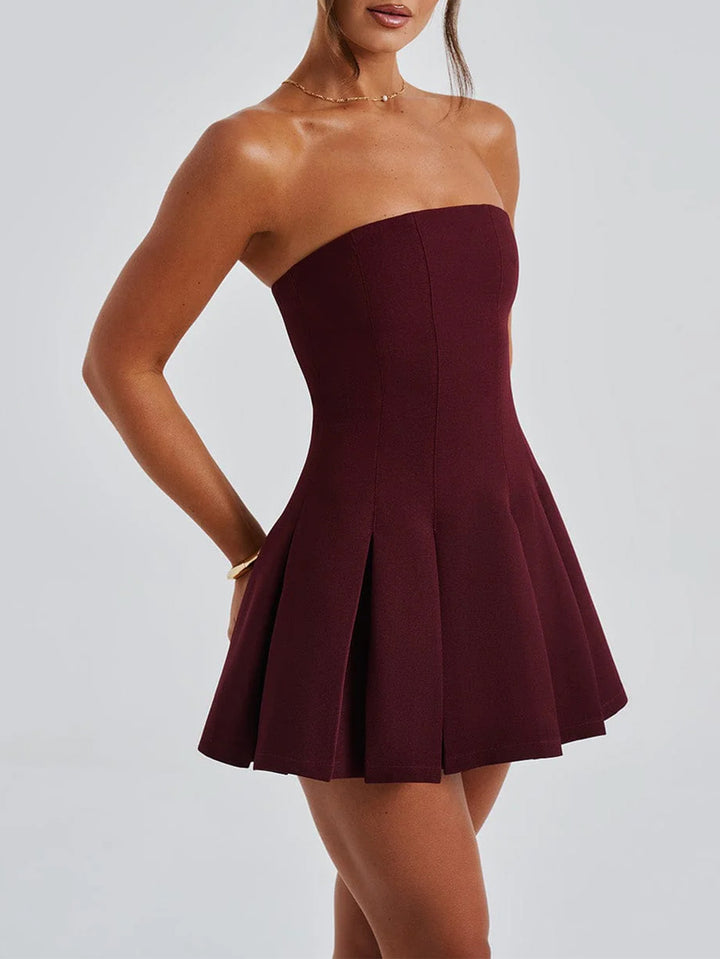 Wine Halter Neck Skater Dress