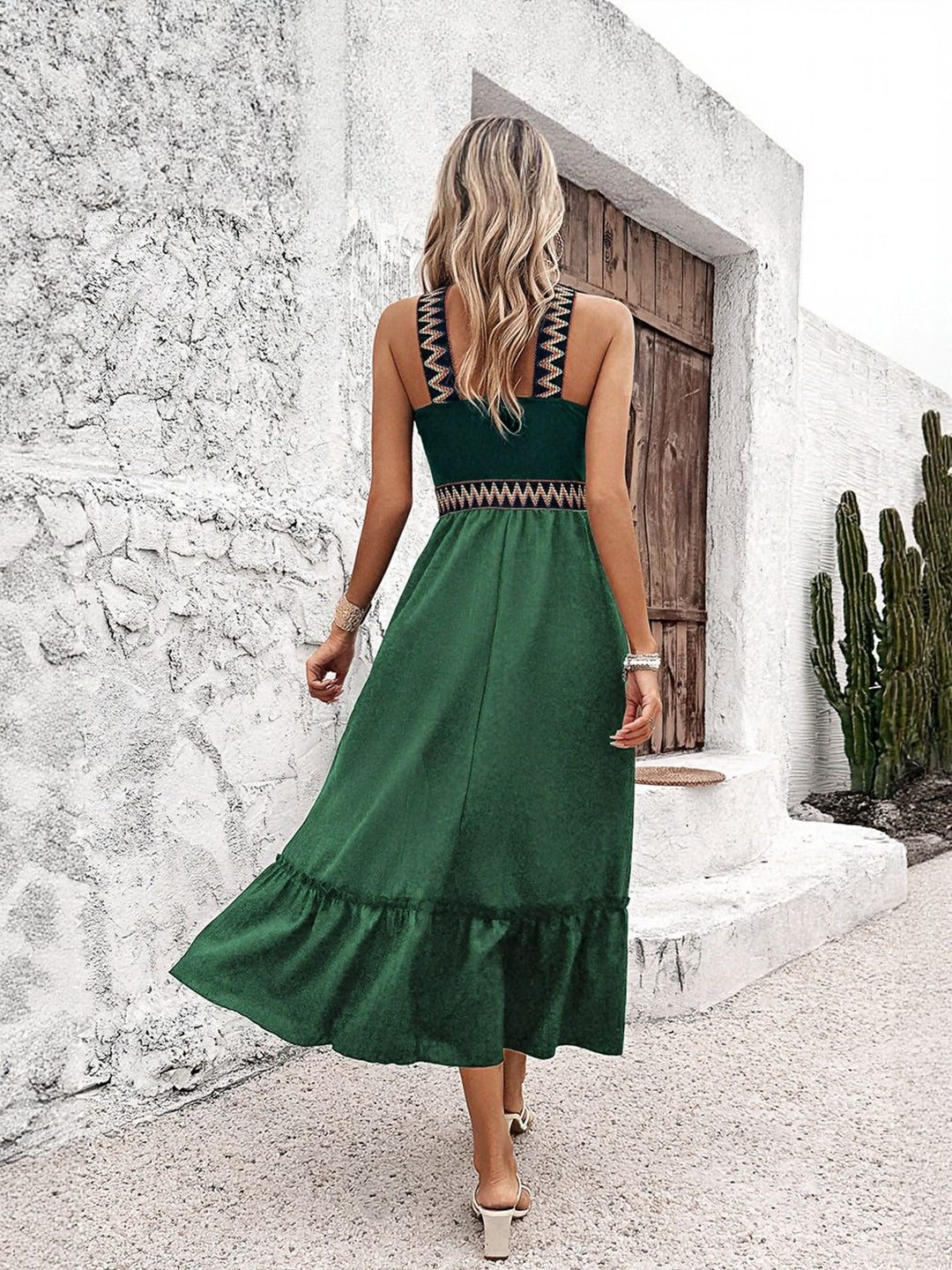 Green Halter Neck Midi Dress With Contrast Tape