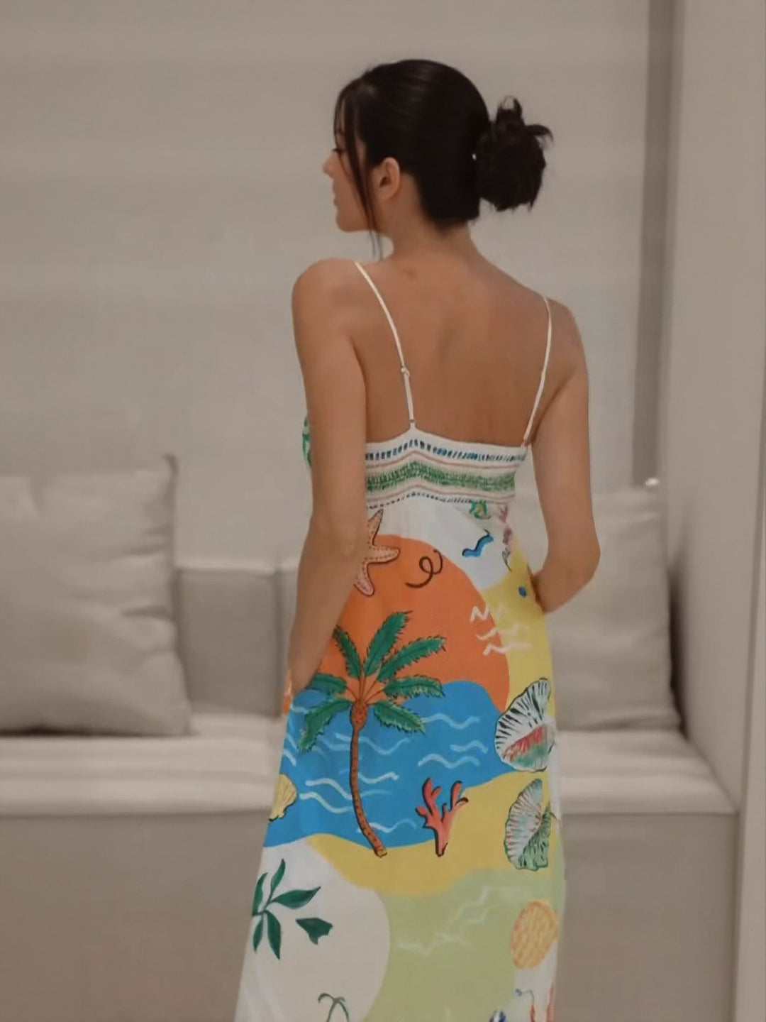 Off White Tropical Print Flared Maxi Dress