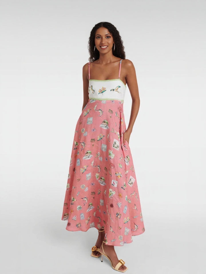 Pink Floral Print Fit And Flare Maxi Dress