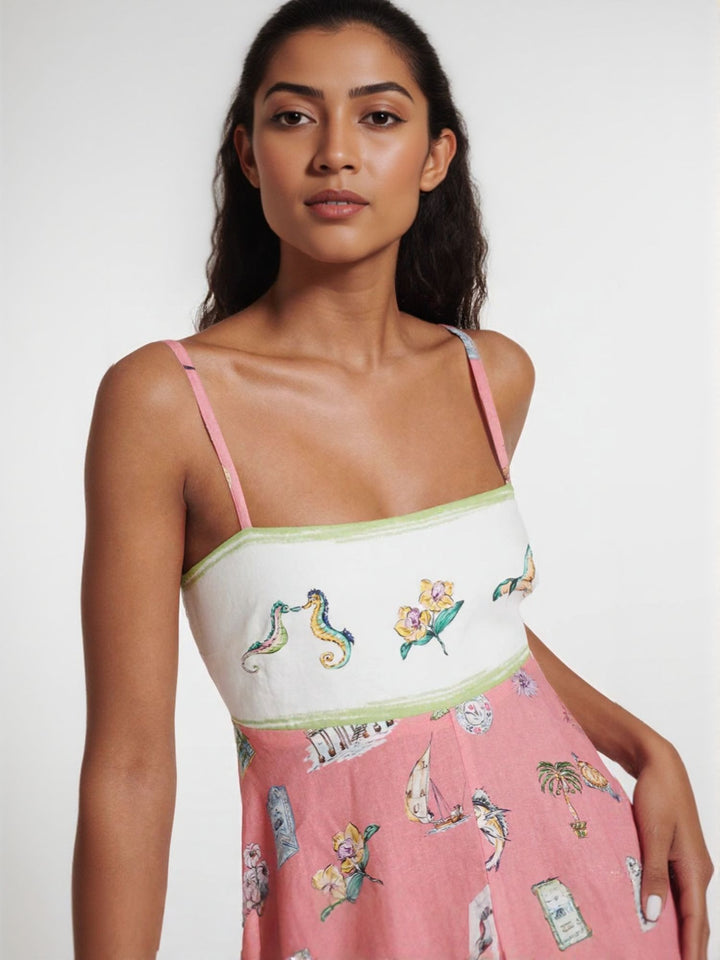 Pink Floral Print Fit And Flare Maxi Dress