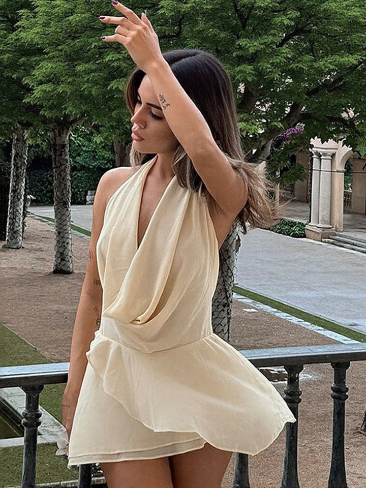 Yellow Cowl Neck Racer Back Mini Dress