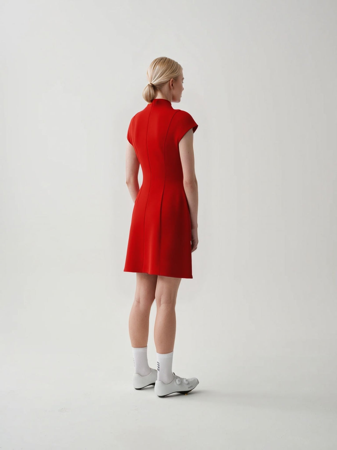 Red High Neck Cap Sleeve Skater Dress