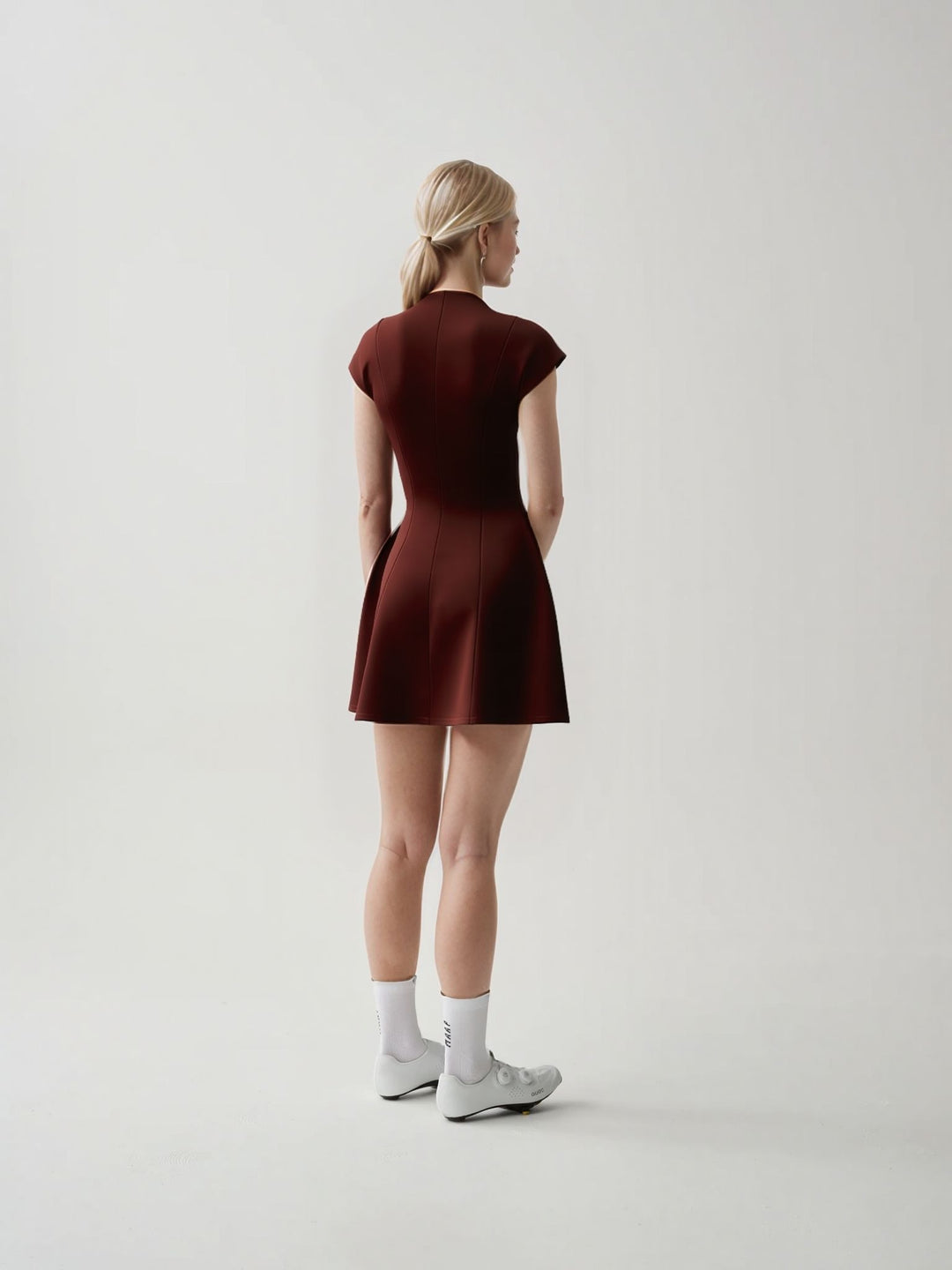 Wine High Neck Cap Sleeve Skater Dress