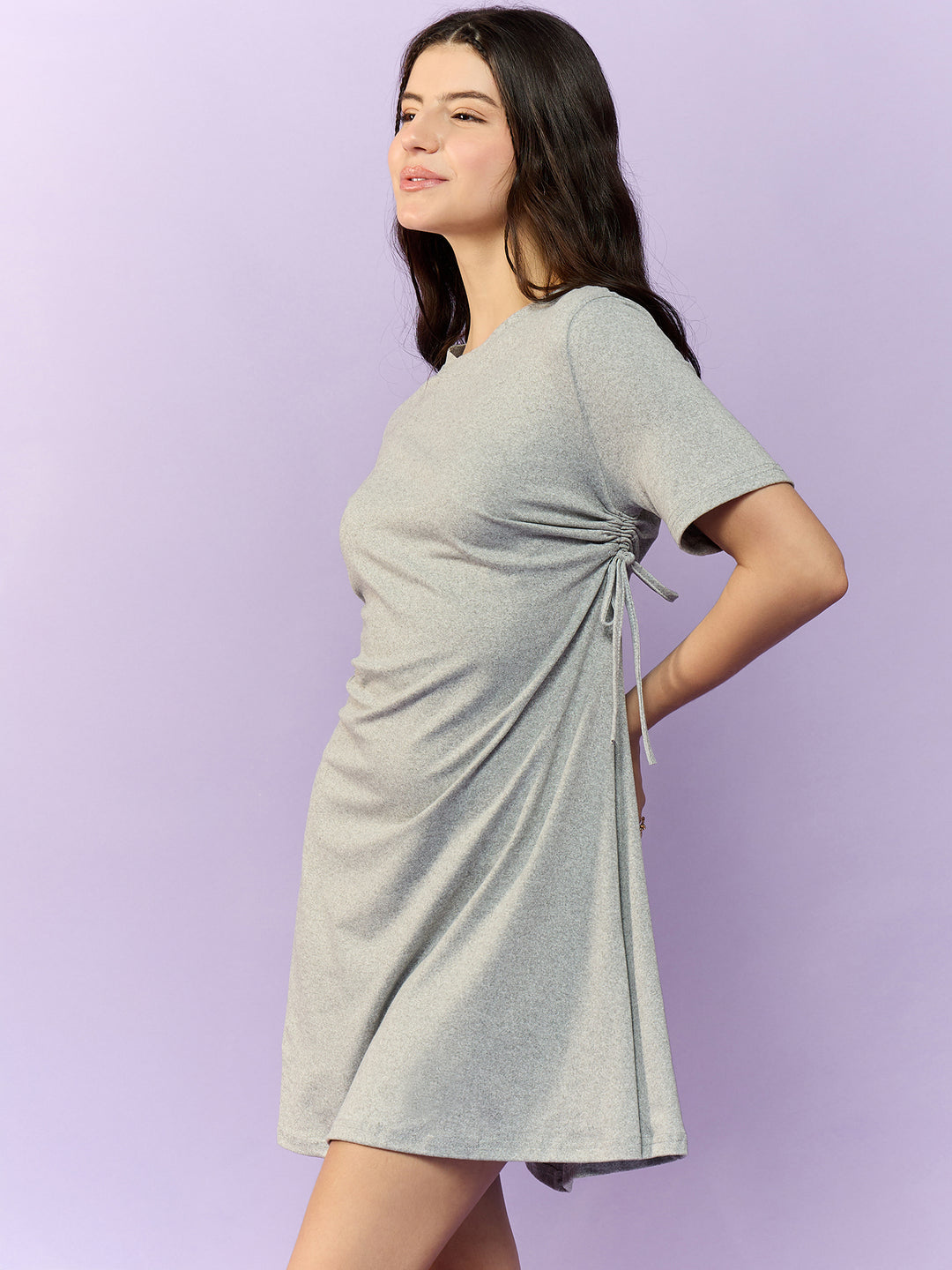 Grey Side Ruched Tee Dress