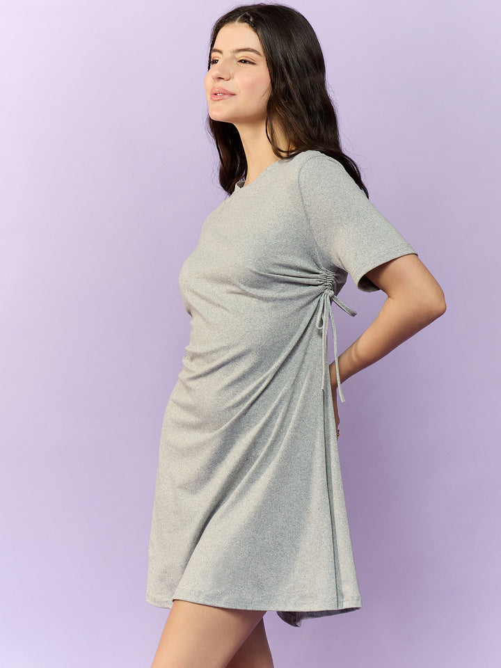 Grey Side Ruched Tee Dress